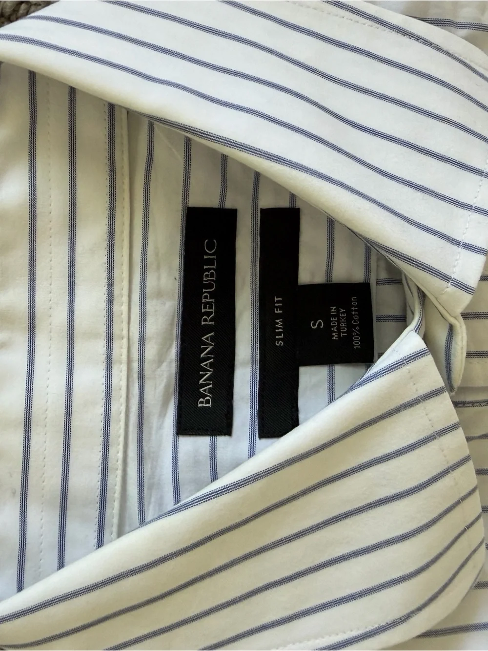 Banana Republic White Shirt with Navy Pinstripes